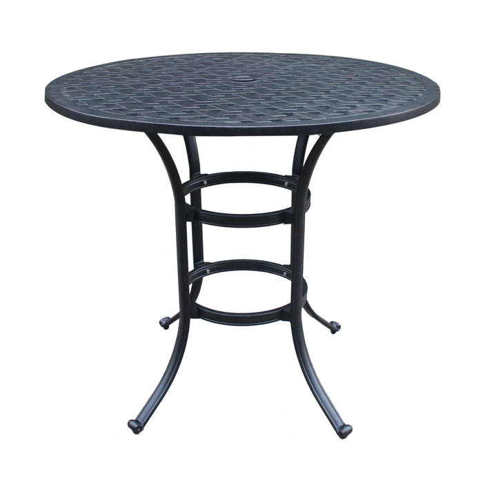 Cast Aluminum Round Counter Table With Lattice Design And Umbrella Hole - Dark Lava Bronze