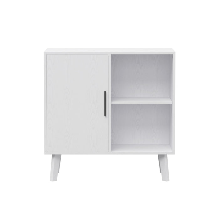 Sideboard Buffet Cabinet, Decorative Doors, Console Table With Built In Shelf For Kitchen - White