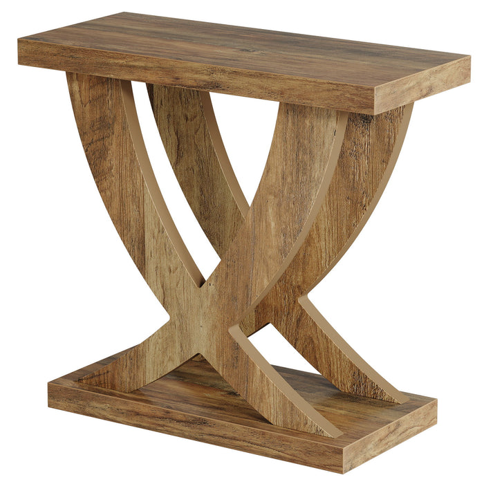End Table With Cross Fishtail Support For Living Room - Brown