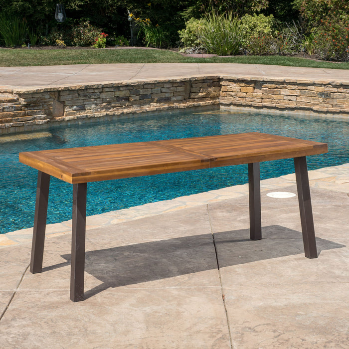 Della - Modern Industrial Dining Table With Acacia Wood Top - Teak