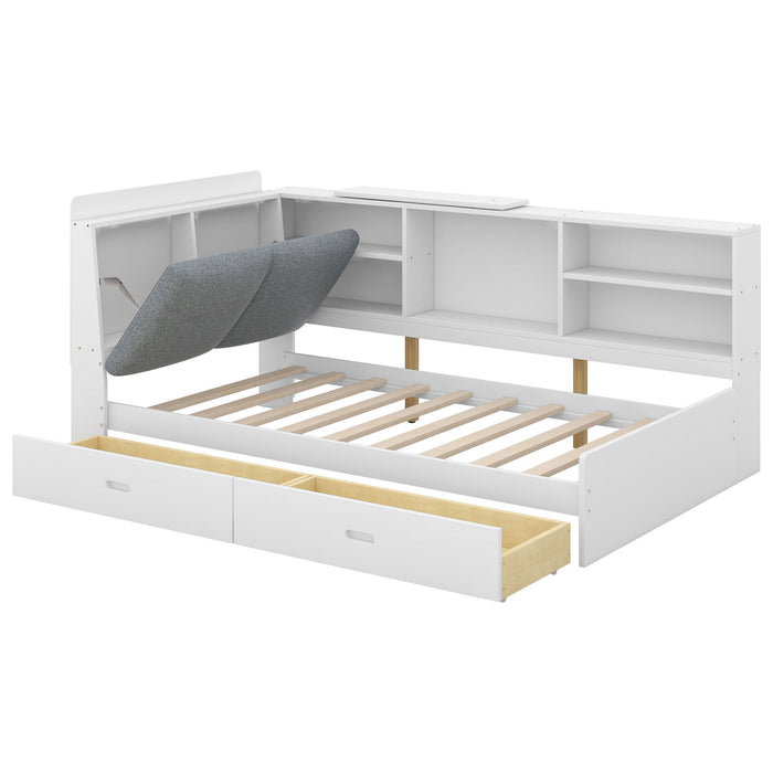 Platform Bed With Storage Headboard, Shelves And 2 Drawers