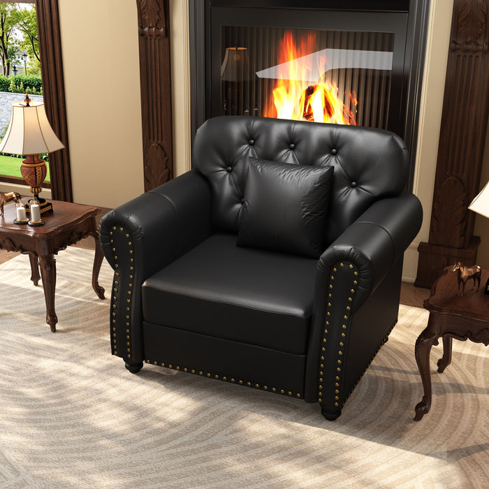 Sofa With Nailhead Trim And Rolled Armrests, Includes 1 Pillow - Black