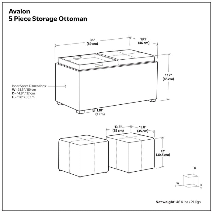 Avalon - 5 Piece Storage Ottoman, Contemporary