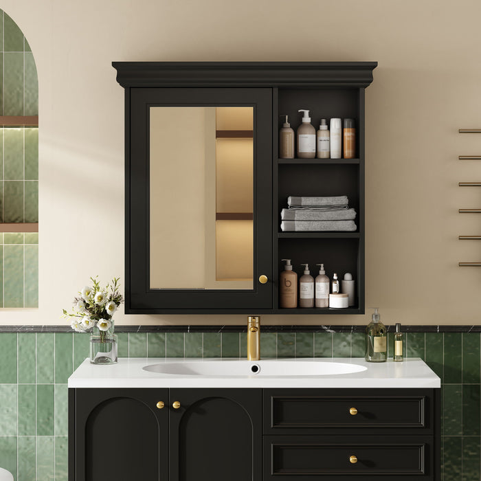 Wall Mounted Bathroom Medicine Cabinet With Mirror And Adjustable Storage With Soft Close Hinges