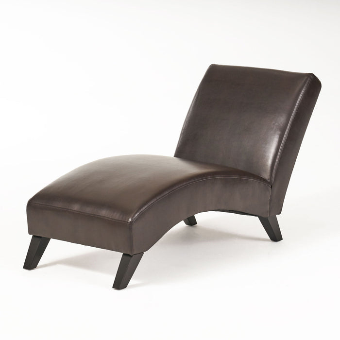 Upholstered Leather Chaise Lounge With Curved Design - Brown