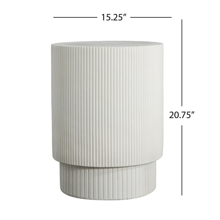 Handmade Side Table With Ribbed Design For Indoor And Outdoor Use - White