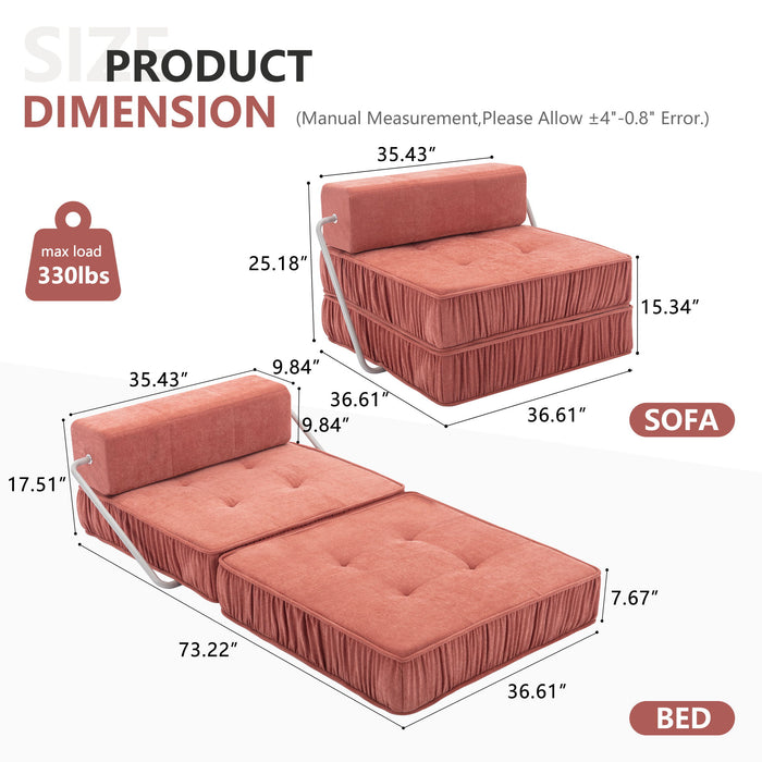 Folding Sofa With Removable Back Cushion, Convertible Futon Sleeper Chair