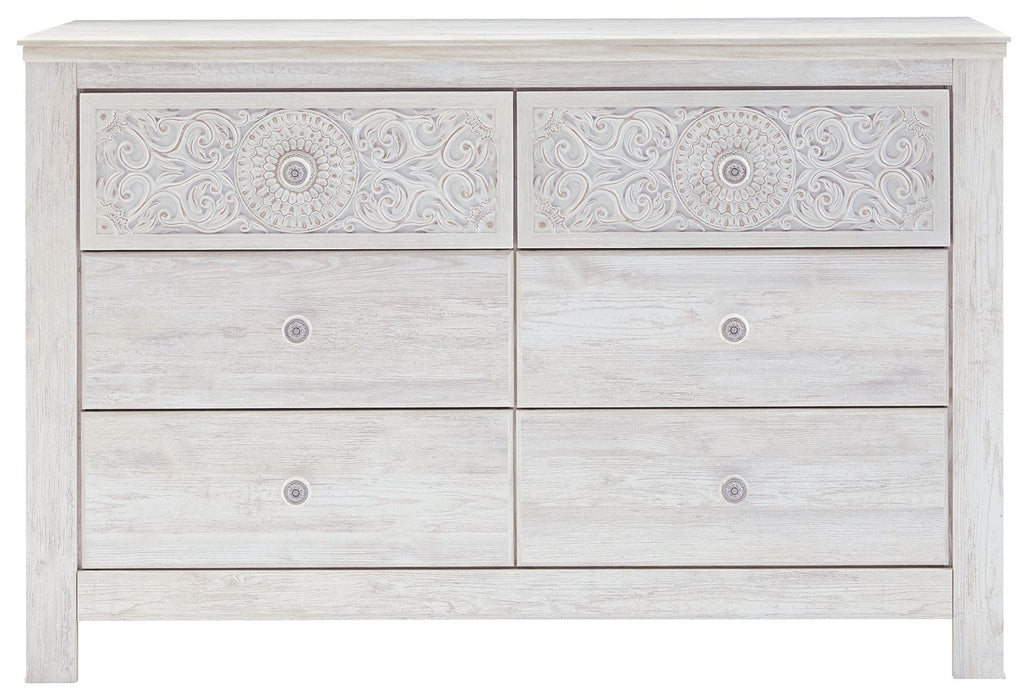 Paxberry - Six Drawer Dresser - Medallion Drawer Pulls - Whitewash