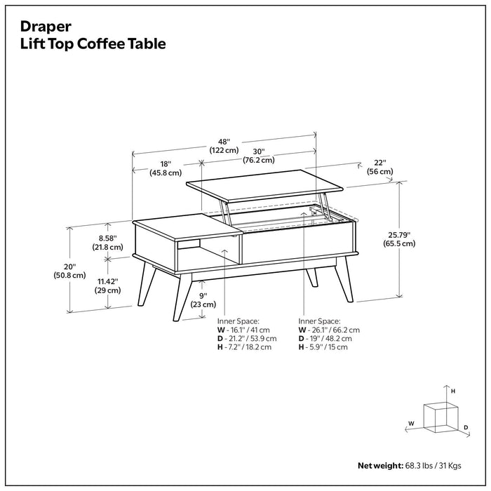 Draper - Lift Top Coffee Table - Teak