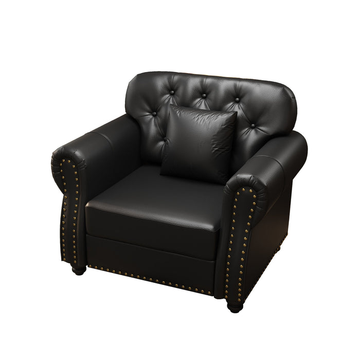 Sofa With Nailhead Trim And Rolled Armrests, Includes 1 Pillow - Black
