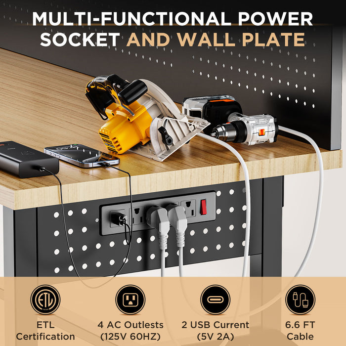 Workbench With Storage Cabinet And Pegboard - Black