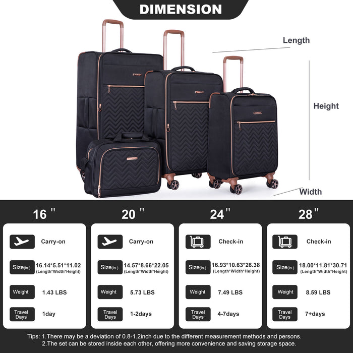 4 Piece Set, Softshell Suitcase Spinner Wheels Terylene Luggage Sets