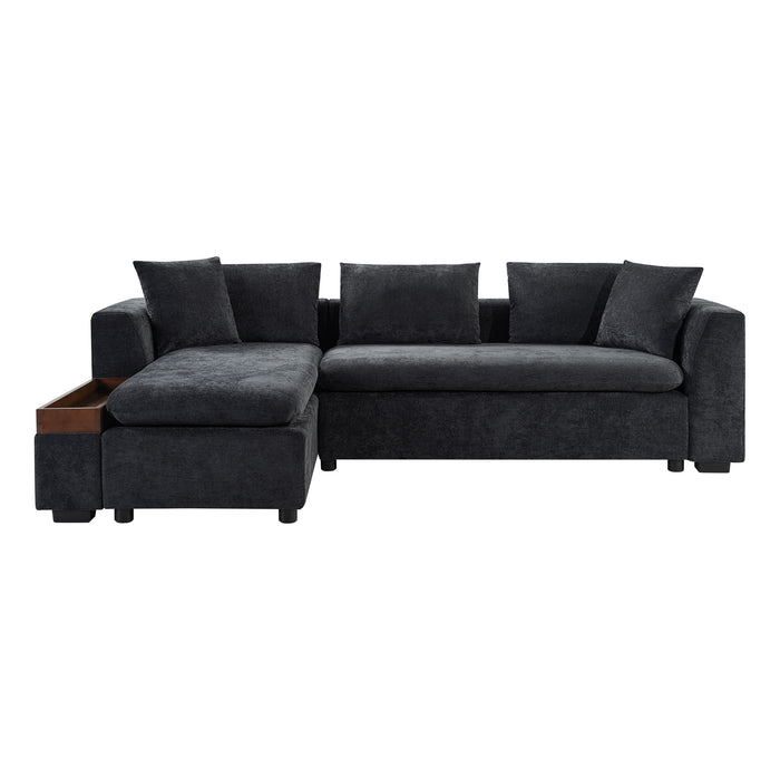 Modern L Shaped Sectional Sofa With Chenille Upholstery And Wooden Storage