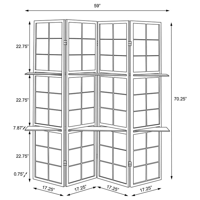4 Panel Folding Screen With Shelves - Brown