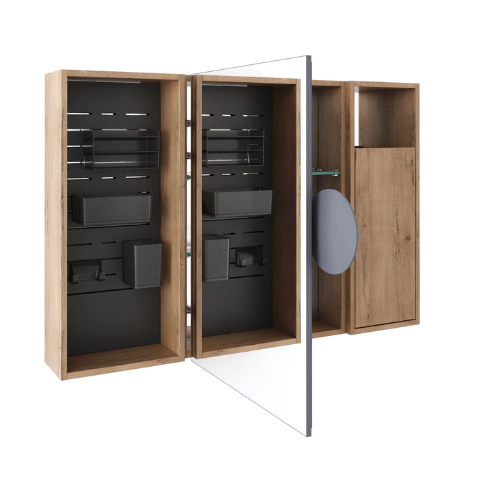 Wall Mounted Bathroom Mirror Cabinet With Soft Close Door, Storage Cabinet - Imitative Oak