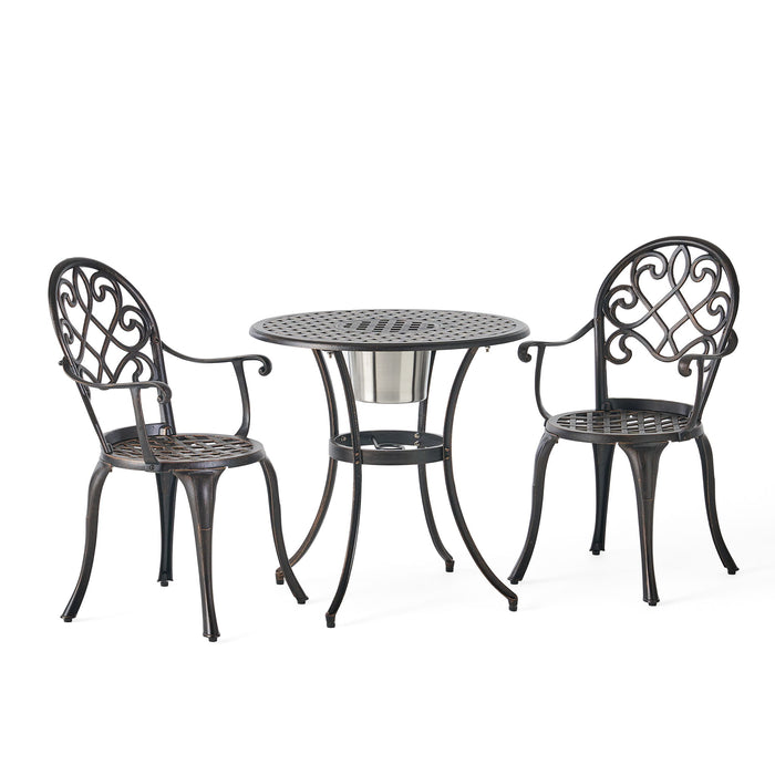 3 Piece Outdoor Aluminium Cast Bistro Set With Ice Bucket - Copper