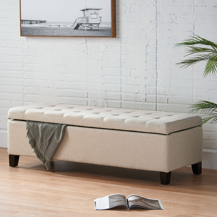 Storage Ottoman With Tufted Top And Pillow Soft Cushioning - Beige