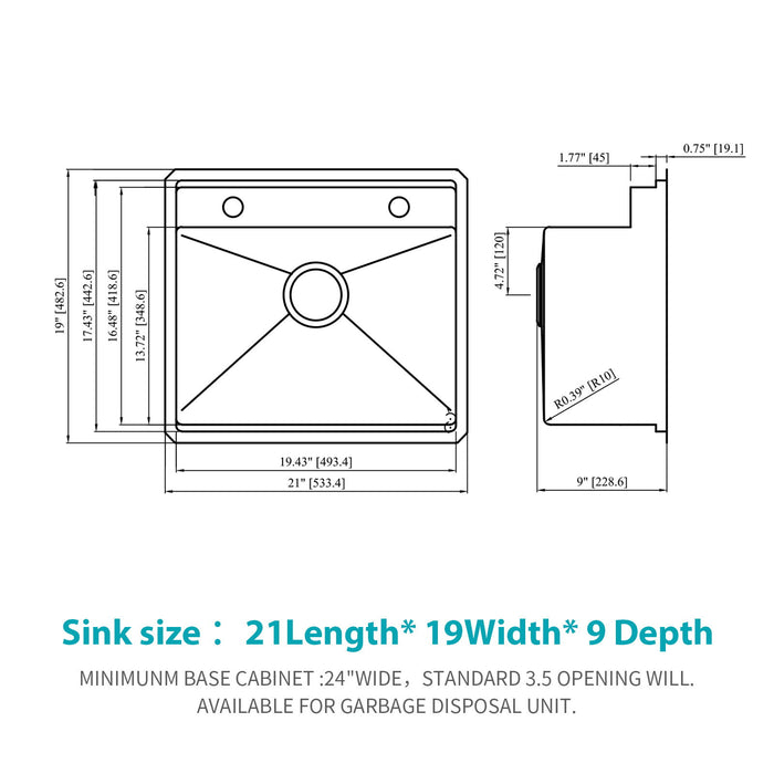 21" Undermount Kitchen Sink With Folding Faucet And Cutting Board Stainless Steel 16 Gauge Workstation - Brushed Nickel