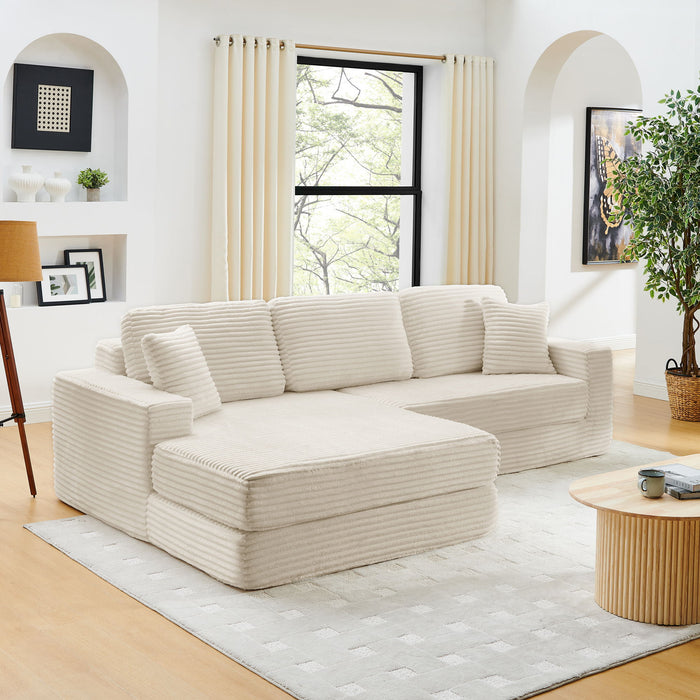 Modern Minimalist L Shape Modular Sectional Sofa, Corduroy Couch