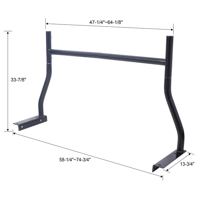 Universal Pick-Up Truck Rack 650 Lbs Adjustable Fit 2-Bars Utility Ladder Truck Cargo Rack - Black