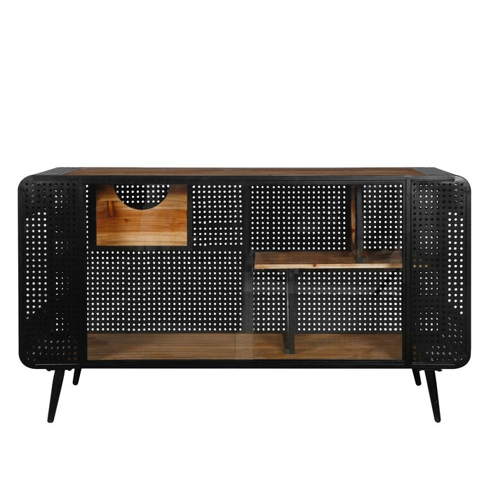 Modern Spacious Cat House With Tempered Glass And Iron Frame For Living Room - Black / Brown