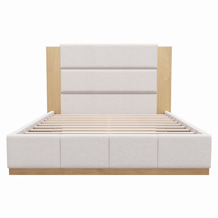 Modern Upholstered Platform Bed With Extended Headboard
