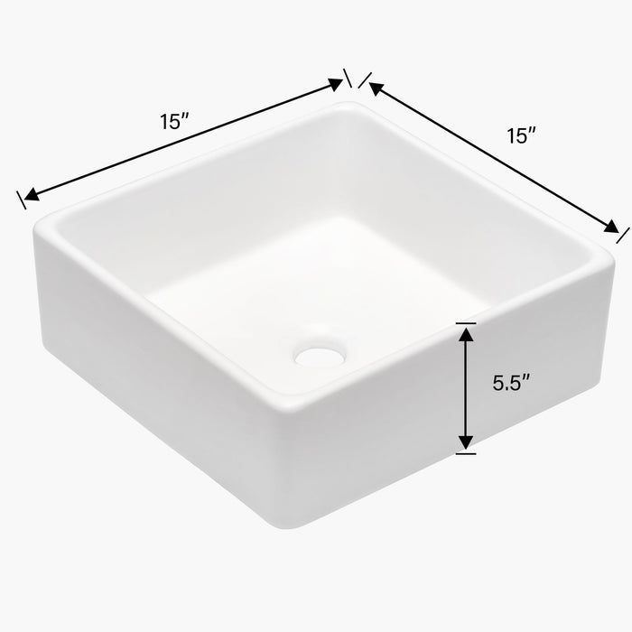 Elegant European Style Ceramic Square Vessel Bathroom Sink - White