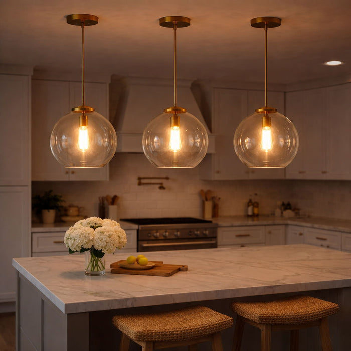 Gleam - Single Light Pendant Lamp With Clear Globe Satin - Antique Brass / Clear / Gold