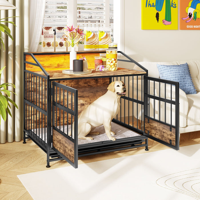 Multi Function Dog Crates With Storage, Double Doors, Indoor Dog Crate - Black Brown