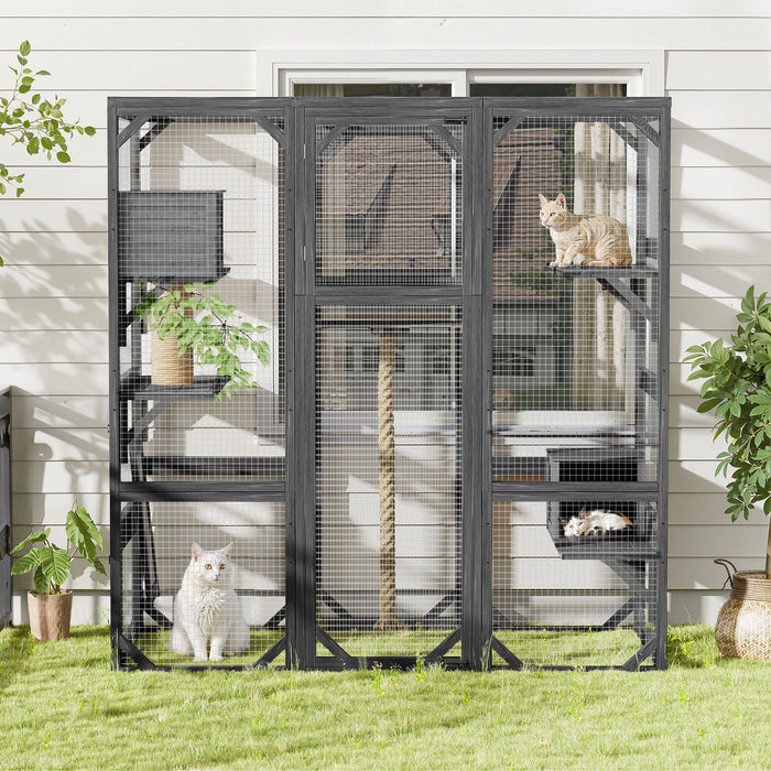 Outdoor Cat House, Diy Cat Enclosure Catio With Double Enter Doors