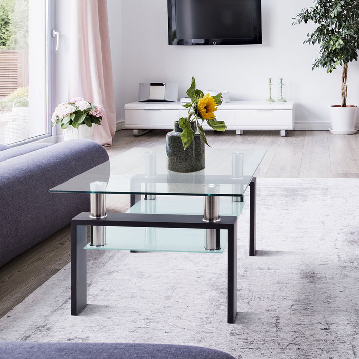 Modern Rectangular Coffee Table With Tempered Glass Top