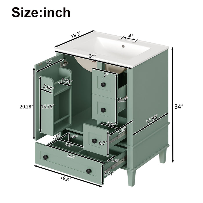 Bathroom Vanity With Integrated Basin, Soft Close Drawers, Door Mounted Double Layer Shelf