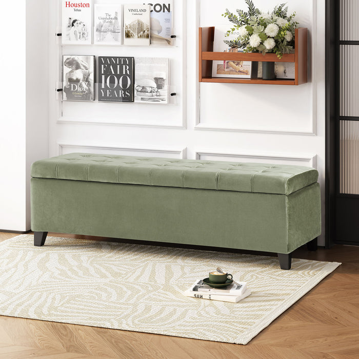 Wendover - Elegant Velvet Tufted Storage Bench With Lift-Up Top And Birch Wood Legs
