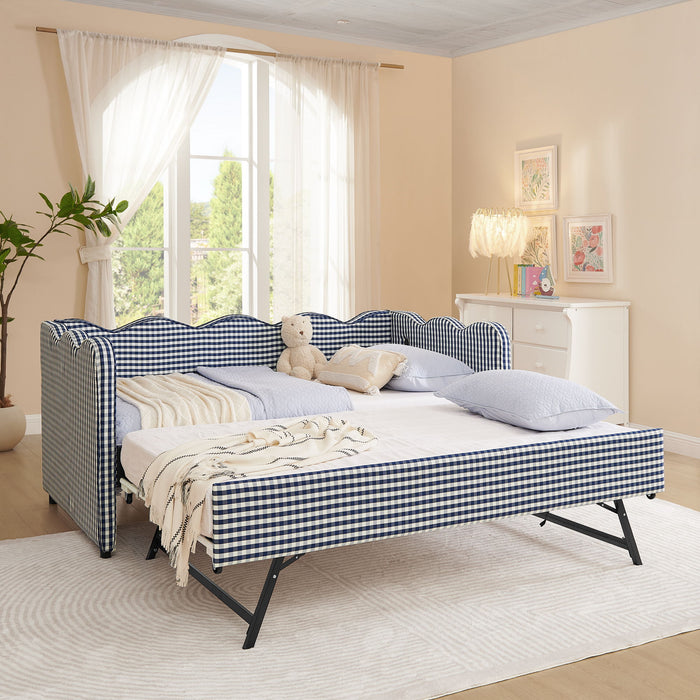 Gingham Daybed With USB Charging Port, Wave-Shaped Design