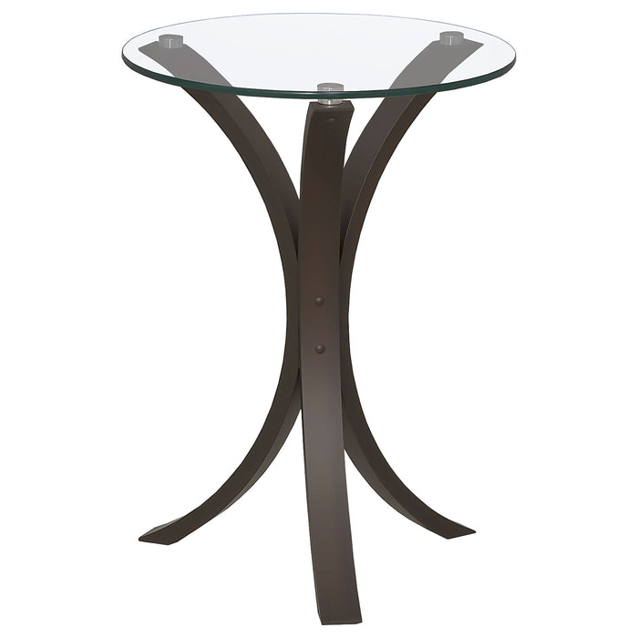 Helena - Round Glass Top Accent Side Table - Cappuccino