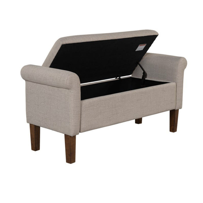 Upholstered Storage Bench With Rolled Armrests - Beige