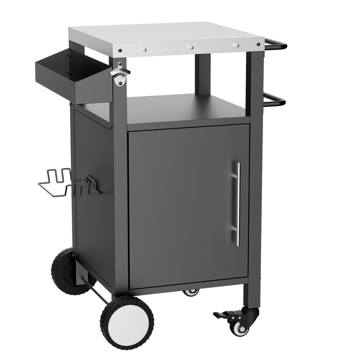 Outdoor Grill Cart With Storage, Rolling Bar Cart With Hooks And Spice Rack Stainless Steel