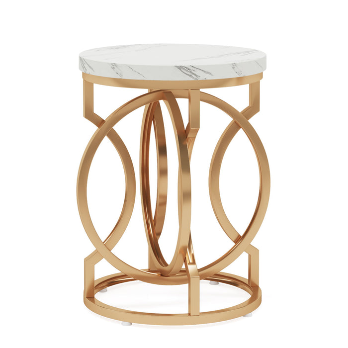 Round End Table With O-Shaped Base - White / Gold