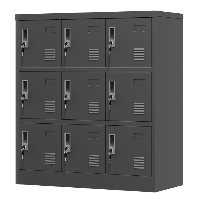 9 Door Employee Storage Locker With Card Slot, Lockers For Office, Gym, School, And Home - Black