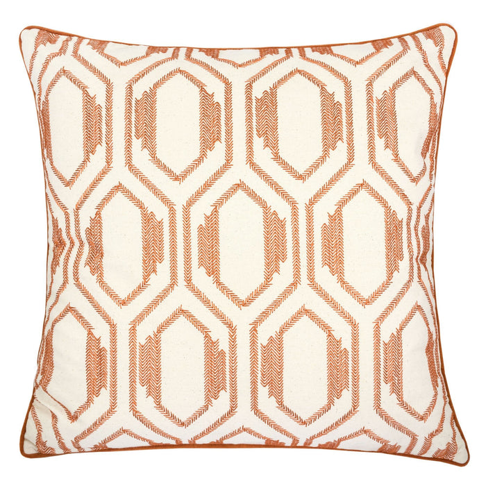Geometric Embroidered Throw Pillow - Rust