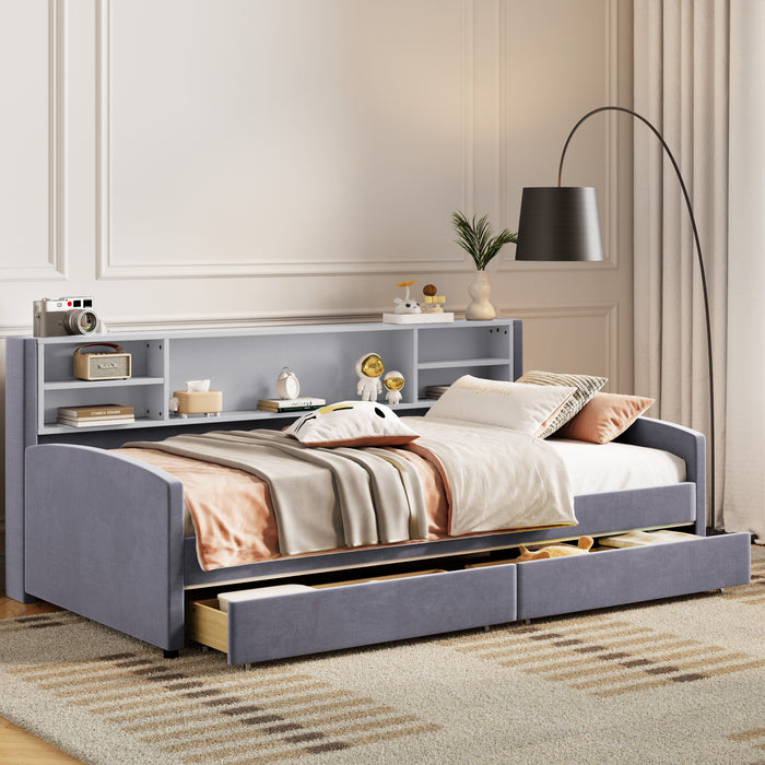 Luxurious Upholstered Platform Bed With Storage Drawers