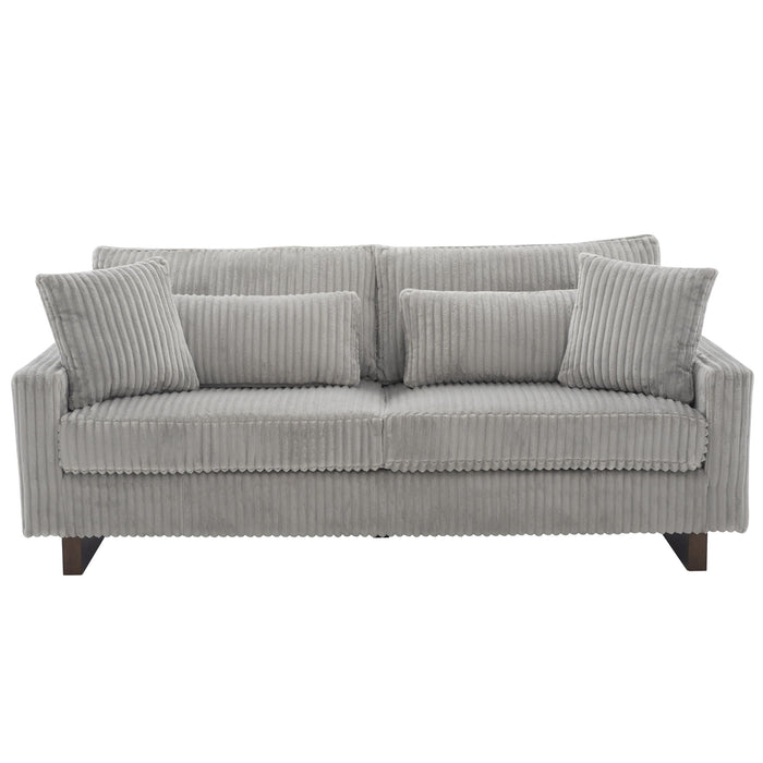 Modern Corduroy Loveseat Sofa With 4 Pillows