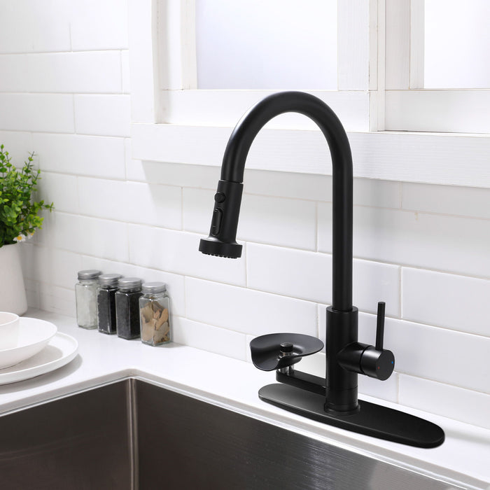 3 In 1 Kitchen Faucet With Press Type Glass Rinser, High Arc Pull Down Sprayer