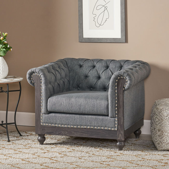 Luminex - Tufted Upholstered Club Chair With Nailhead Accents And Scrolled Tuxedo Arms