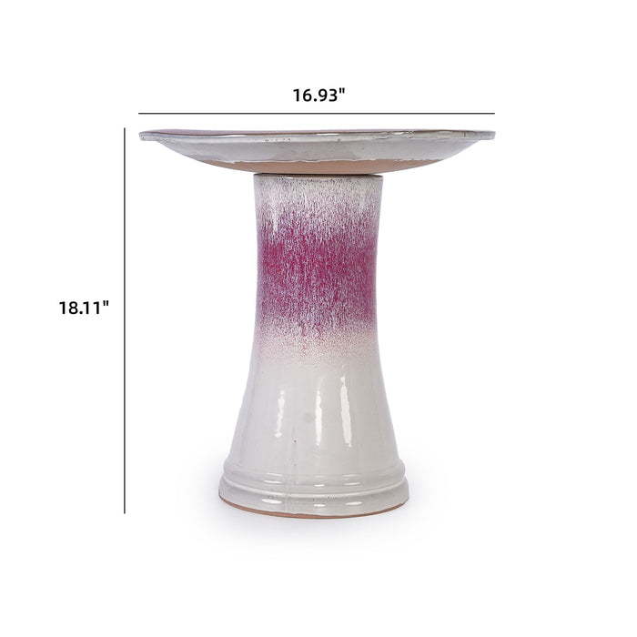 Birdbath For Patio, Garden - White / Pink