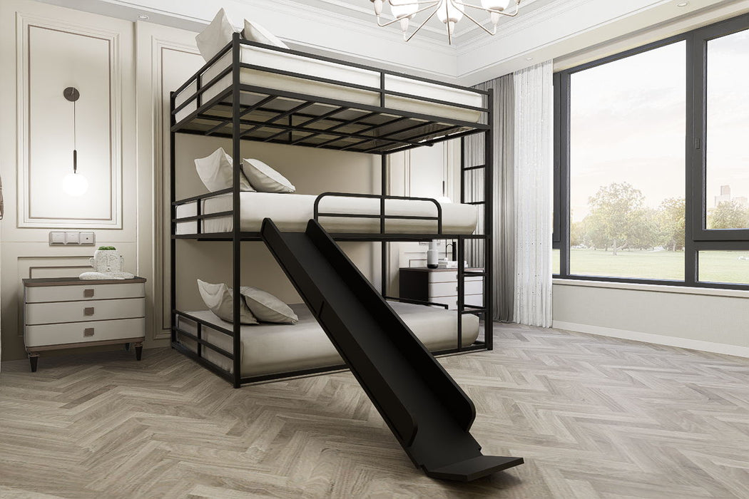 Twin Size House Loft Bed With Slide And Ladder - Black