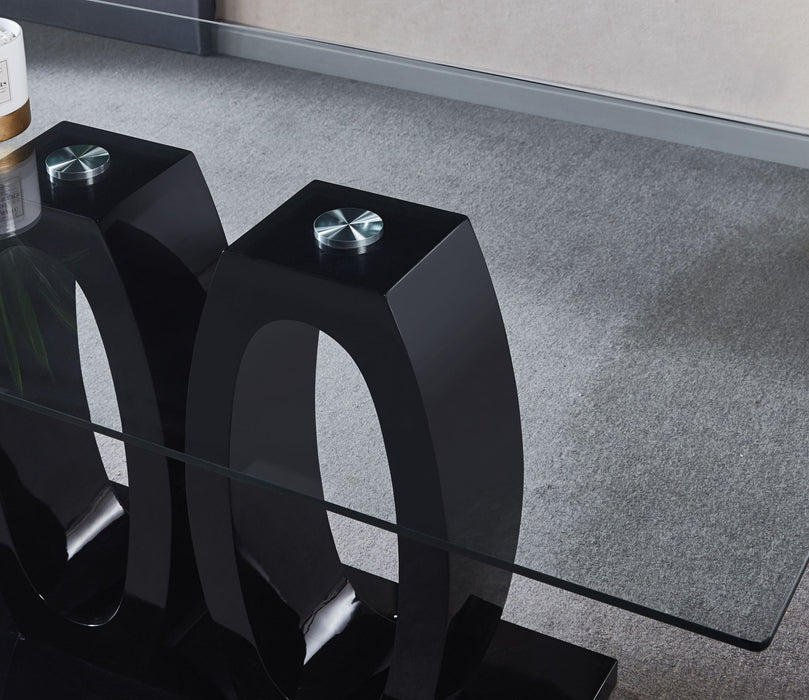 Contemporary Double Pedestal Dining Table, Tempered Glass Top