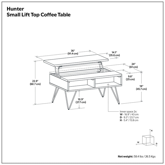 Hunter - Lift Top Coffee With Hidden Storage - Oak