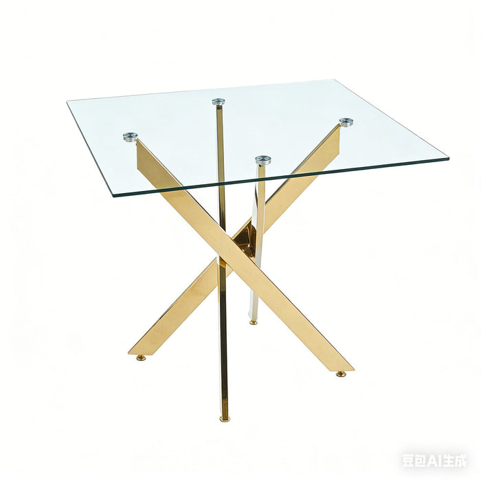 Dining Table With Cross Metal Leg And Tempered Glass, Modern Space Saving Kitchen Table For Living Room Legs, Square Table