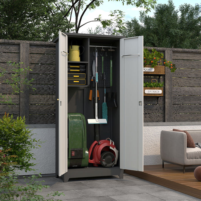 Outdoor Cabinet, Large Capacity Storage Vertical Tall Design With Shelves And Secure Lock
